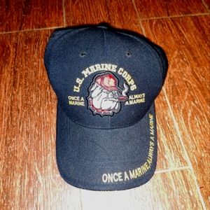 USMC U.S. Marine Corp Billed Embroidered Black Adjustable Cap NWT